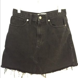 Madewell fringe raw edge A line denim skirt